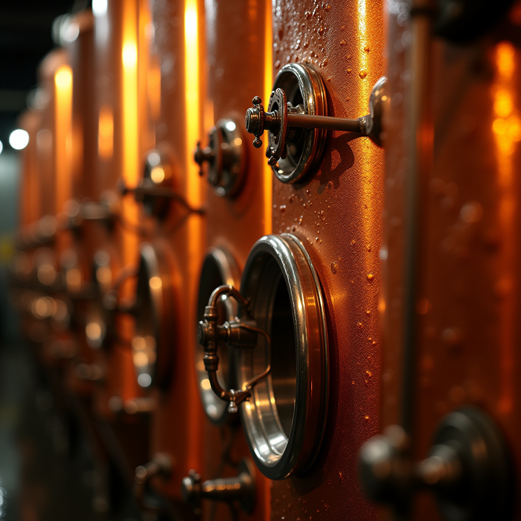 Copper brewing tanks at Meld Haus